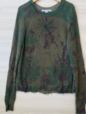 Cotton by Autumn Cashmere Tie Dye Sweater | Distressed Hem | Green | Size M
